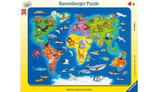 Ravensburger suur plaatpusle 30 tk Maailmakaart loomadega