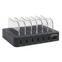 Manhattan Charging Station, 6x USB-A Ports, Outputs: 6x 2.4A, Smart IC, LED Indicator Lights, Black,