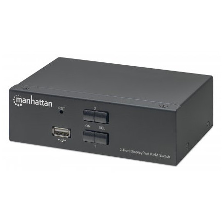 Manhattan DisplayPort 1.2 KVM Switch 2-Port, 4K@60Hz, USB-A/3.5mm Audio/Mic Connections, Cables incl