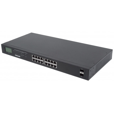 Intellinet lüliti 16-pordiline gigabit ethernet 2 SFP-pordiga LCD-ekraaniga IEEE 802.3at/af nõuetele