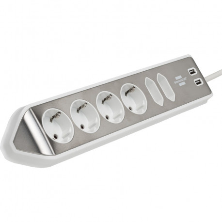 Brennenstuhl estilo corner power strip 6-way (white/stainless steel, 2 meters, 2x USB)