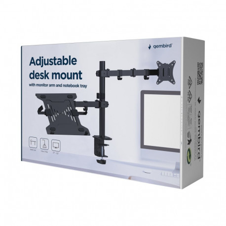 GEMBIRD MA-DA-03 Adjustable desk mount with monitor arm and notebook tray