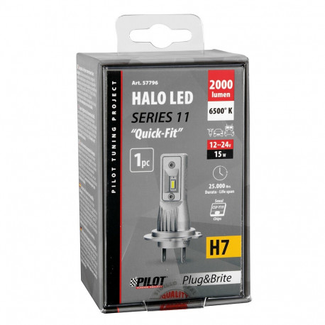 H7 led 12/24V, 15W,2000lm, 6500K, sokkel PX26d