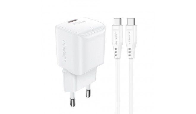 Acefast A77 Mini PD 30W GaN wall charger + USB-C cable - white