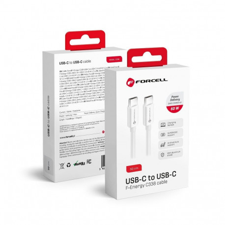 Cable USB C to USB C Forcell F-Energy QC4.0 PD 3A 60W 0,5 m C338 white