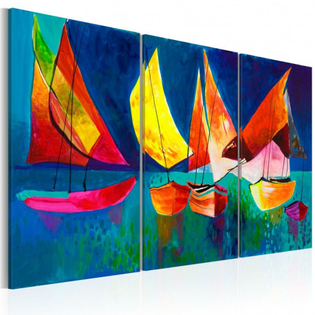Käsitsi maalitud seinapilt - Colourful sailboats - 120x80