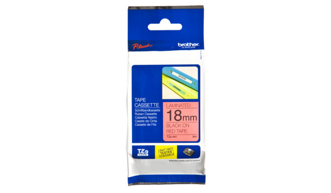 Brother etiketilint TZE441 18, must/punane