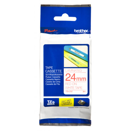 BROTHER TZE-252 RED ON WHITE LABELLING TAPE – 24MM WIDE