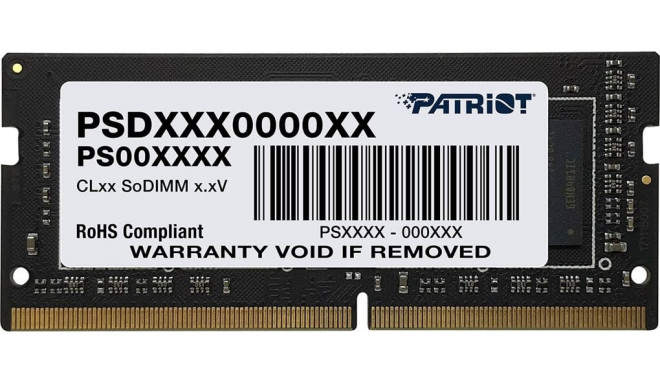 Patriot Signature sülearvuti mälu, SODIMM, DDR4, 16 GB, 3200 MHz, CL22 (PSD416G32002S)