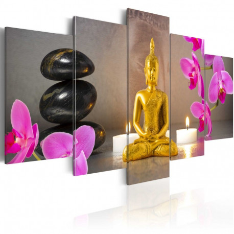 Seinapilt - Golden Buddha and orchids - 100x50
