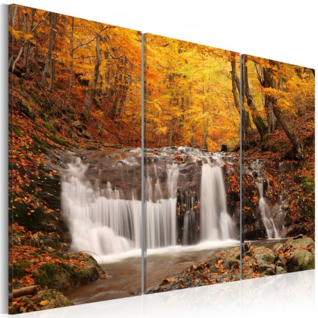 Seinapilt - A waterfall in the middle of fall trees - 90x60