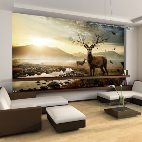 Fototapeet - Deers by mountain stream - 450x270