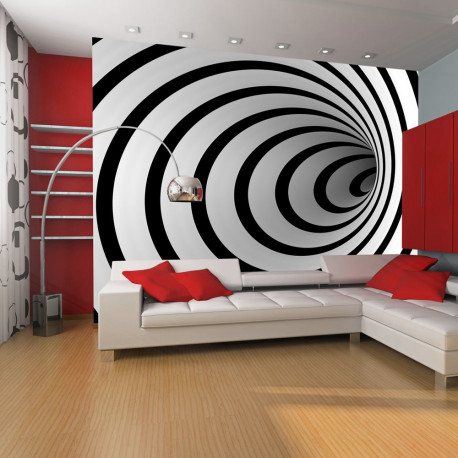 Fototapeet - Black and white 3D tunnel - 400x309