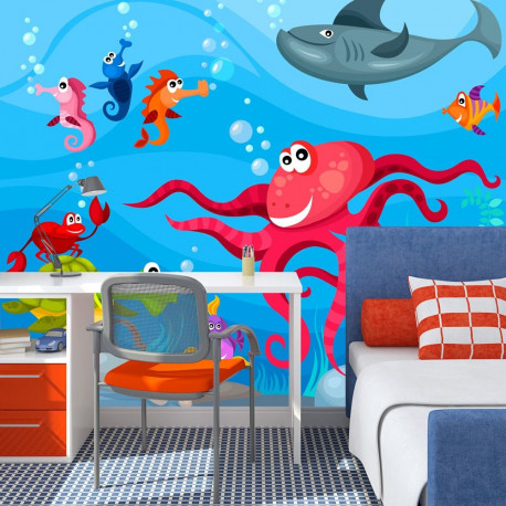 Fototapeet - Octopus and shark - 200x154