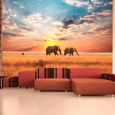 Fototapeet - African savanna elephants - 400x309