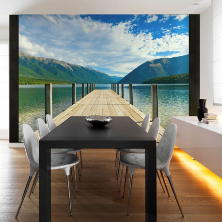 Fototapeet - Mountain lake bridge - 200x154