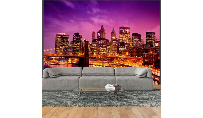 Fototapeet - Manhattan and Brooklyn Bridge by night - 300x231