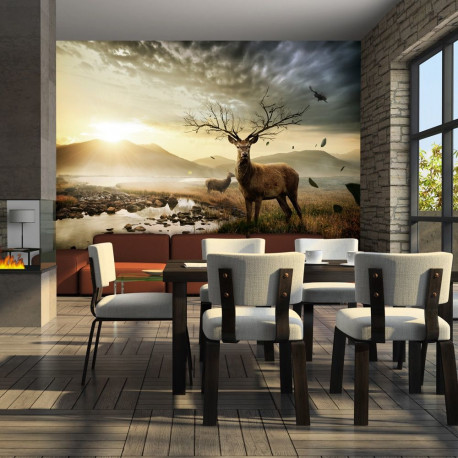 Fototapeet - Deers by mountain stream - 200x154
