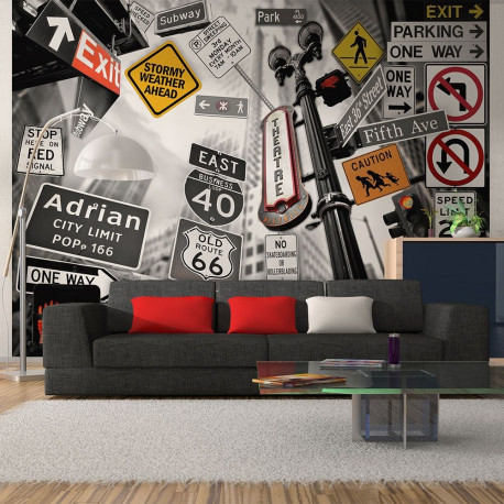 Fototapeet - NYC signs on a monochrome background - 350x270
