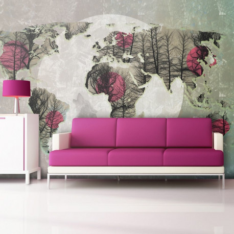 Fototapeet - Map of the World - Howling to the moon - 300x231