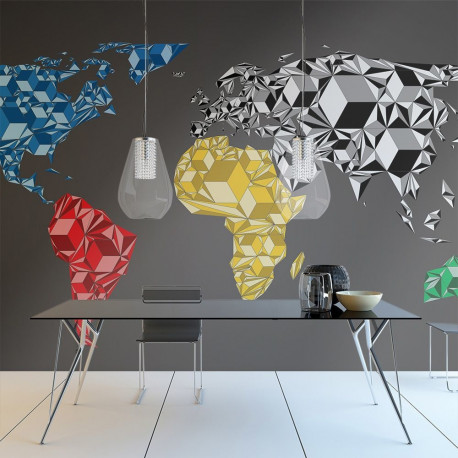 Fototapeet - Map of the World - colorful solids - 300x231