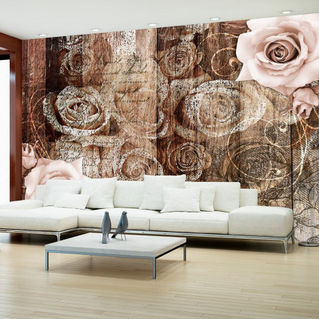 Fototapeet - Old Wood & Roses - 100x70