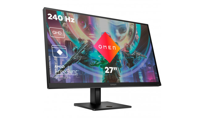 OMEN 27qs, gaming monitor - 27 - black, DisplayPort, HDMI, HDR 400, pivot, USB, curved, 240Hz panel