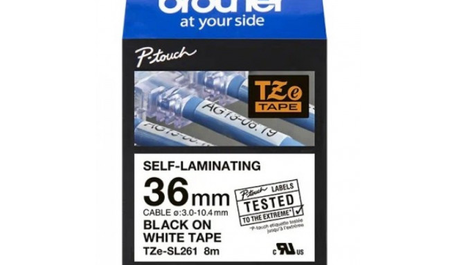 BROTHER TZESL261 36 MM BLACK ON WHITE SELF LAMINATE