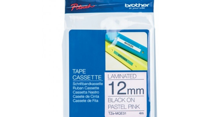 BROTHER TZEMQE31 12 BLACK ON PASTEL PINK