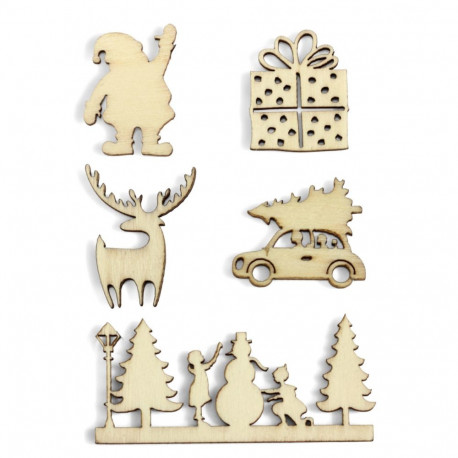 Puidust ornamendid Jõulud - iseliimuv 5tk