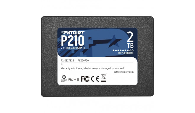 Patriot  SSD||P210|2TB|SATA 3,0|Write speed 430 MBytes/sec|Read speed 520 MBytes/sec|2,5"|TBW 960 TB