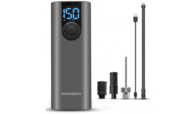 Rockbros 42720001001 Electric Bike Pump with LED Display + USB-C - USB-A Cable - Black