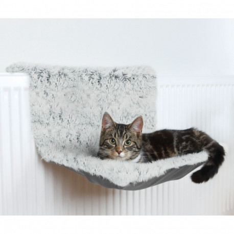 Radiator bed, longhair plush/suede-look, 45 × 26 × 31 cm, white-black