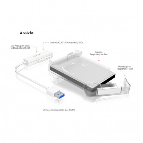 "ICY BOX IB-AC703-U3 USB-A 3.0 Adapter für 2.5"" SATA HDD/SSD mit Kunststoffhülle"