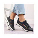 Leather openwork shoes Rieker W RKR652, navy blue (40)