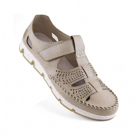 Rieker W RKR651 beige leather velcro openwork shoes (37)