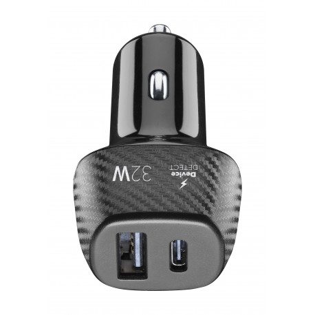 Auto įkroviklis CELLULARLINE 32W, Dual USB, USB-C port, juodas