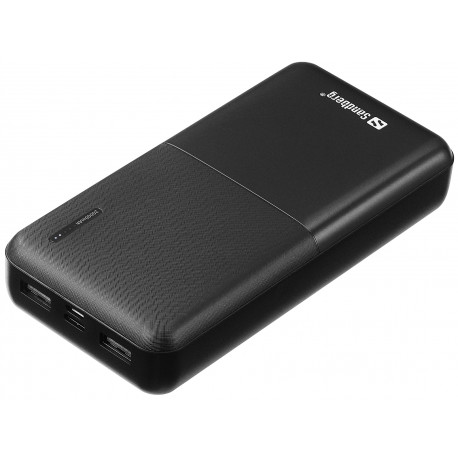 Išorinė baterija SANDBERG Saver Powerbank 20000mAh, 2x USB A, 1x MicroUSB, 1x USB C, juoda