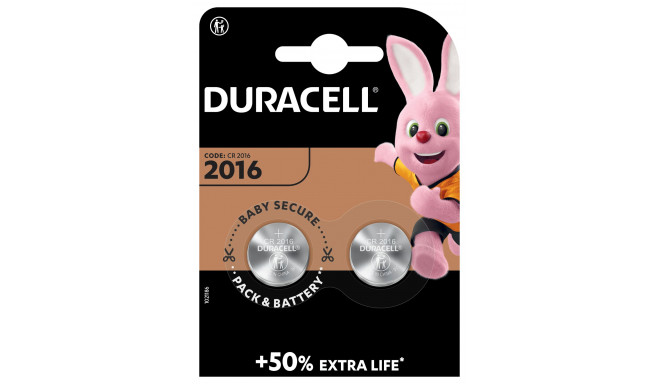 Elementai DURACELL CR2016, 2vnt., litis, 3V