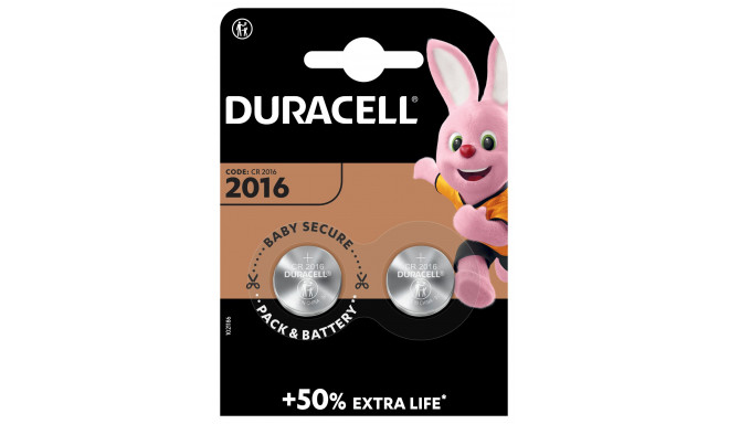 Elementai DURACELL CR2016, 2vnt., litis, 3V