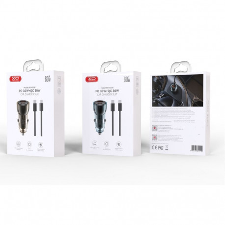 XO car charger CC60 60W 1x USB 1x USB-C black + USB-C - USB-C cable