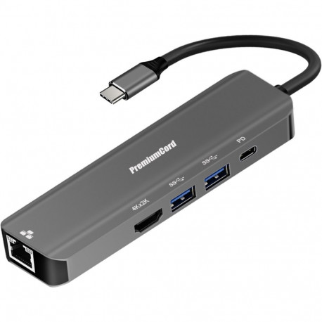 PremiumCord USB-C to HDMI + 2x USB3.2 + PD 100W+ RJ45 10/100/1000Mbps adapter