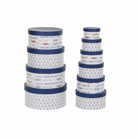 Set of Stackable Organising Boxes DKD Home Decor Navy Stripes White Navy Blue Cardboard (37,5 x 37,5