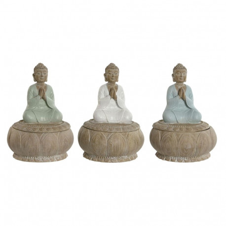Decorative Figure Home ESPRIT White Green Turquoise Oriental 11 x 11 x 15 cm (3 Units)