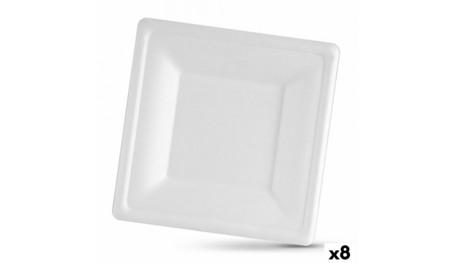 Plate set Algon Disposable White Sugar Cane Squared 26 cm (8 Units)
