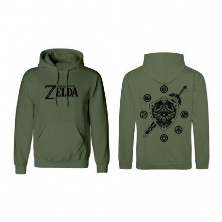 Unisex Hoodie The Legend of Zelda Logo and Shield Green - M