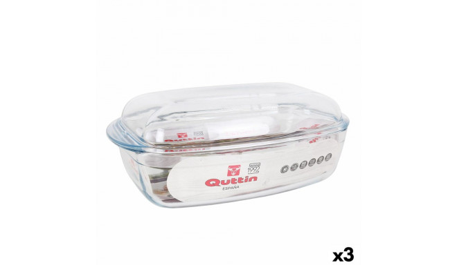 Casserole with lid Quttin   Transparent 6,7 l Glass 37 x 22 x 14,1 cm (3 Units)