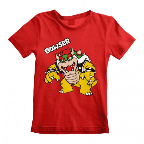 Child's Short Sleeve T-Shirt Super Mario Bowser Text Red - 12-13 Years