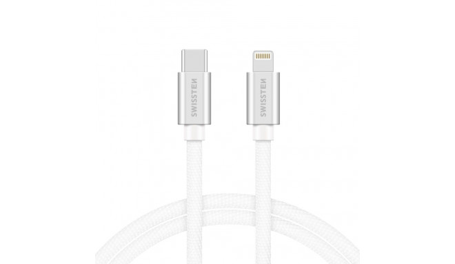 Swissten Textile Universāls Quick Charge 3.1 USB-C uz Lightning Datu un Uzlādes Kabelis 1.2m Sudraba