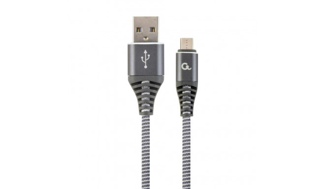 Gembird Premium cotton braided Micro-USB charging and data cable 1m grey/white